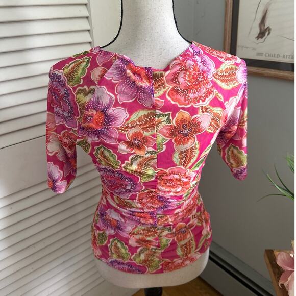 Jade Johnny Was Top Womens Small Pink Gloriana Mesh Tee Fitted Feminine Coquette - Picture 5 of 14